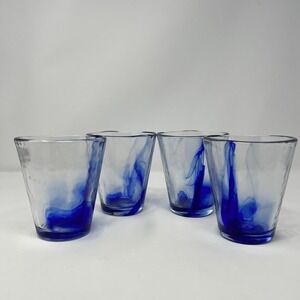 Bormioli Rocco Murano Cobalt Blue Swirl Glasses Tumblers Set of 4 Italian Made